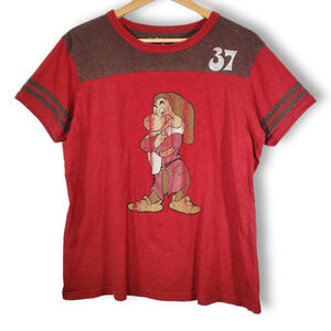 Vintage Walt Disney World Grumpy Ringer Baseball Tee Red Brown Size XL